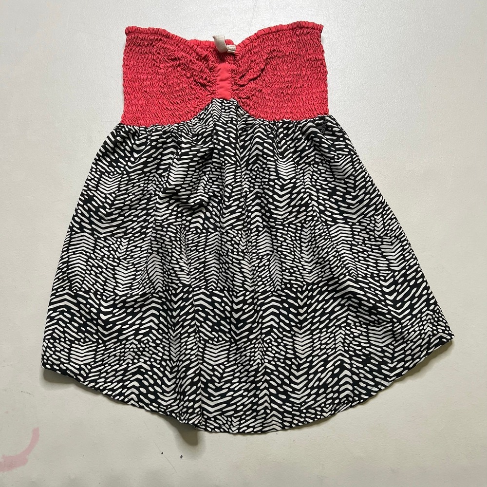 Roxy Tube Top Women M Pink Black White‎ Geometric Smocked Vintage Y2K Strapless